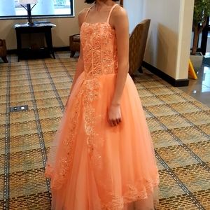 Girls Size 12 Peach Pageant Or Formal Gown